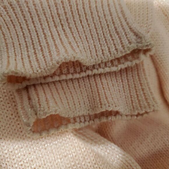 Vintage 80s Knit Leather Sweater M Rosettes Tassels Sequins Abstract Floral Pink - Picture 5 of 5